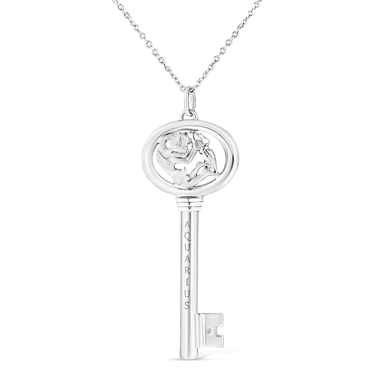 .925 Sterling Silver Diamond Accent Zodiac Key 18" Pendant Necklace (K-L Color, I1-I2 Clarity) by Haus of Brilliance