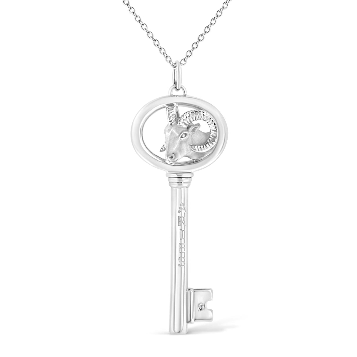 .925 Sterling Silver Diamond Accent Zodiac Key 18" Pendant Necklace (K-L Color, I1-I2 Clarity) by Haus of Brilliance