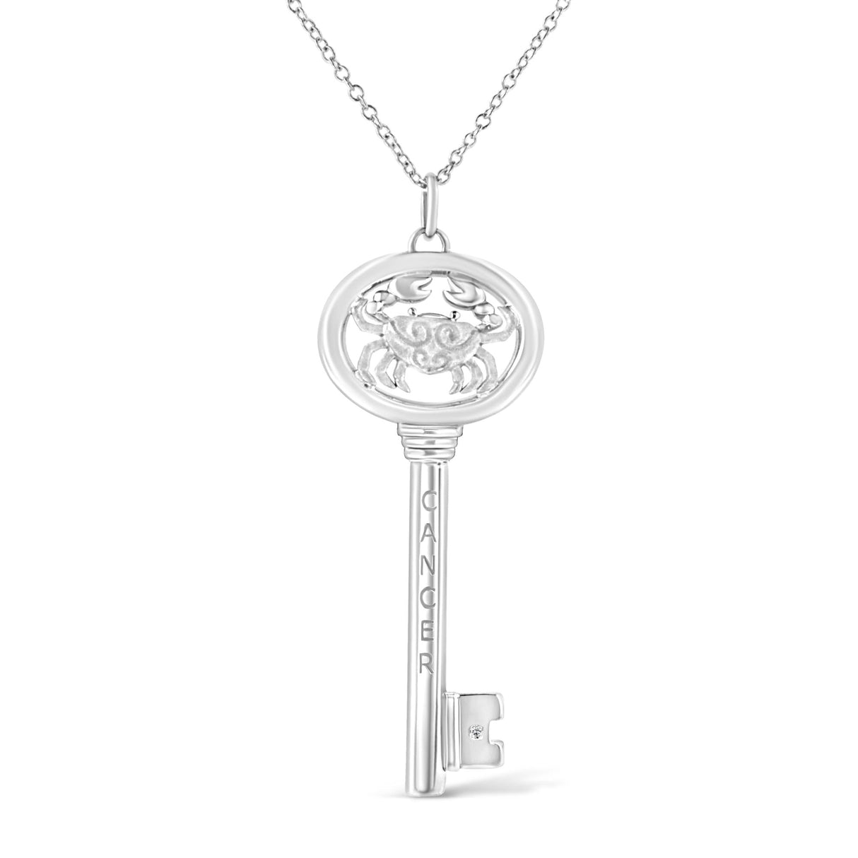 .925 Sterling Silver Diamond Accent Zodiac Key 18" Pendant Necklace (K-L Color, I1-I2 Clarity) by Haus of Brilliance