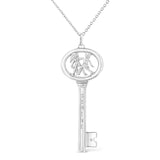 .925 Sterling Silver Diamond Accent Zodiac Key 18" Pendant Necklace (K-L Color, I1-I2 Clarity) by Haus of Brilliance