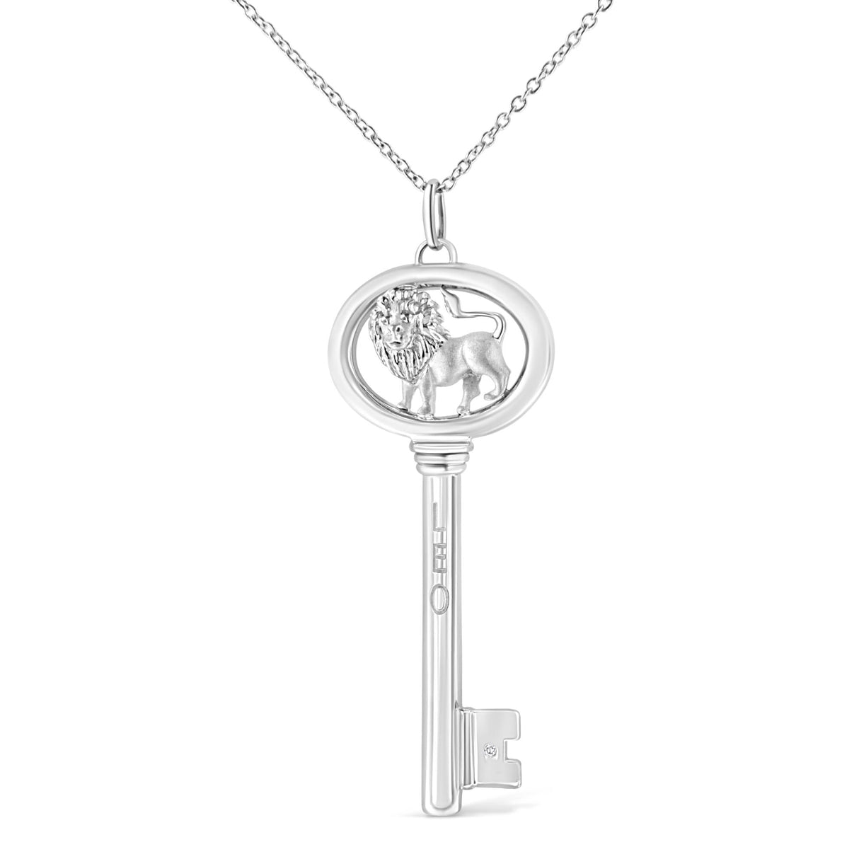 .925 Sterling Silver Diamond Accent Zodiac Key 18" Pendant Necklace (K-L Color, I1-I2 Clarity) by Haus of Brilliance