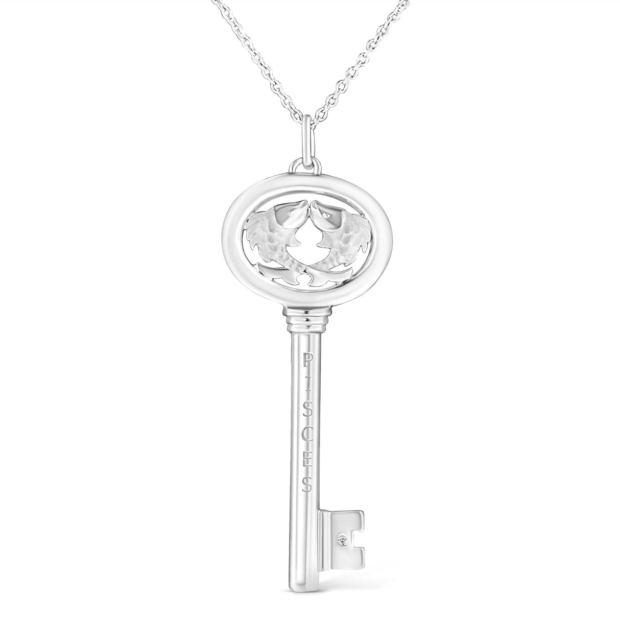 .925 Sterling Silver Diamond Accent Zodiac Key 18" Pendant Necklace (K-L Color, I1-I2 Clarity) by Haus of Brilliance