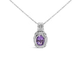 .925 Sterling Silver 9x7mm Oval Purple Amethyst and Round Diamond Accent Fashion Drop Pendant 18 Inch Necklace (I-J Color, I1-I2 Clarity) by Haus of Brilliance