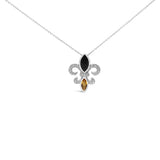 .925 Sterling Silver Marquise Onyx and Citrine and Diamond Accent Fleur De Lis Pendant Necklace (H-I Color, SI1-SI2 Clarity) - 18" by Infinite Jewels