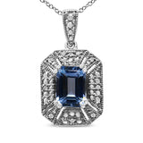 .925 Sterling Silver Blue Topaz and Diamond Accent Art Deco Style 18" Pendant Necklace (I-J Color, I1-I2 Clarity) by Infinite Jewels