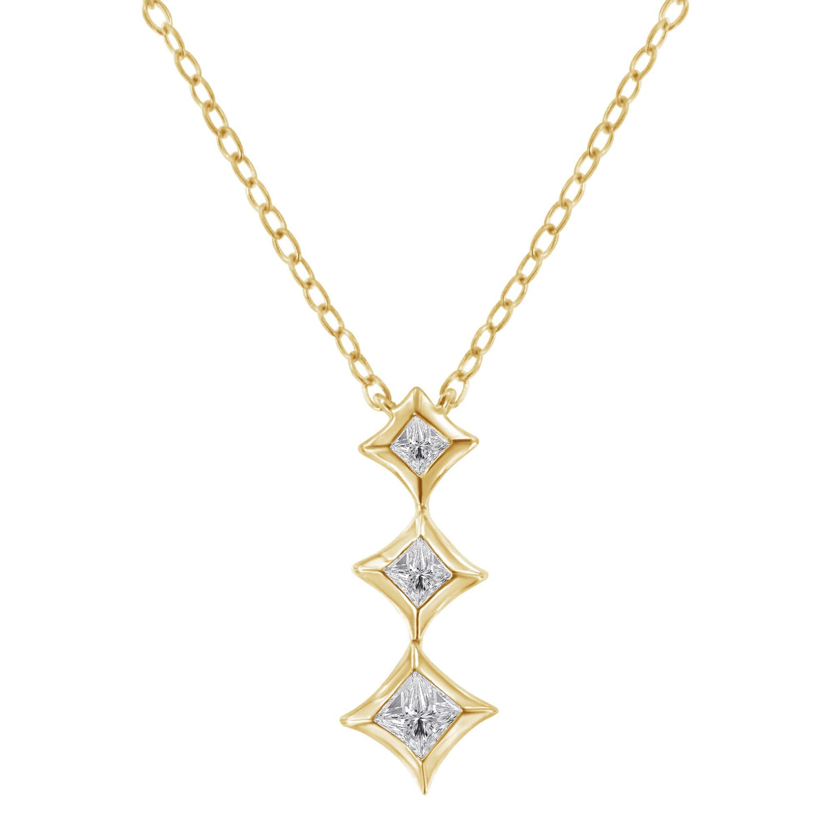 10K Gold 1/5 Cttw Princess Cut Diamond 3 Stone Drop 18" Pendant Necklace (H-I Color, SI2-I1 Clarity) by Haus of Brilliance