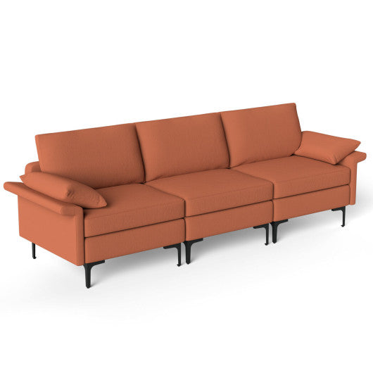 Large 3-Seat Sofa Sectional with Metal Legs for 3-4 people-Rust Red