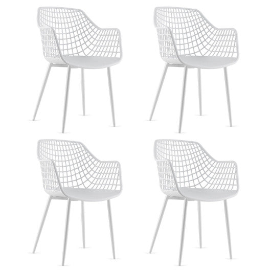 Set of 4 Heavy Duty Modern Dining Chair with Airy Hollow Backrest-White