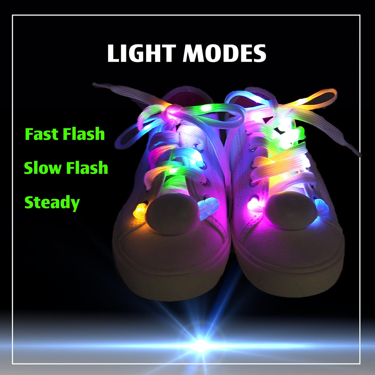 5 Color LED Light Up Shoe Laces Flashing Glow in the Dark White Tie Shoelaces for Sneakers, Skates, 45 inch by The Noodley - Vysn