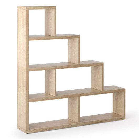 6 Cubes Ladder Shelf Corner Bookshelf Storage Bookcase-Natural