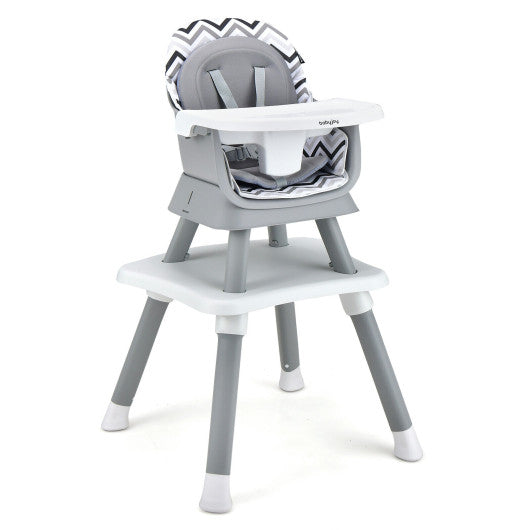 6-in-1 Convertible Baby High Chair with Adjustable Removable Tray-Gray and White