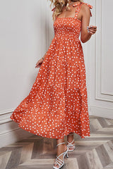 Polka Dot Smocked Tiered Sleeveless Dress by Faz