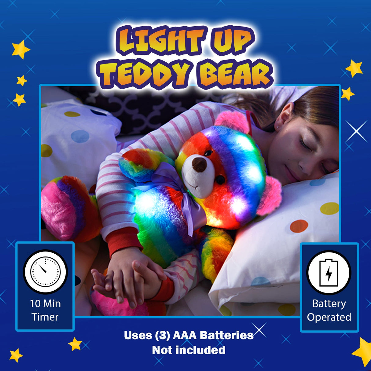 Rainbow Lites Teddy Bear Glow Plush LED Night Light Up Stuffed Animal (16 inch) by The Noodley