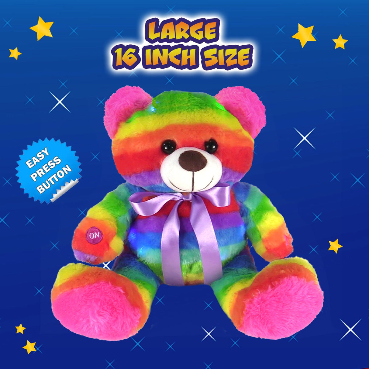 Rainbow Lites Teddy Bear Glow Plush LED Night Light Up Stuffed Animal (16 inch, Batteries Included) by The Noodley