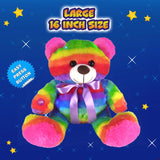 Rainbow Lites Teddy Bear Night Light Plush LED Light Up Stuffed Animal (2 Bear Set, 16 inch and 12 inch, Batteries Included) by The Noodley