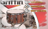 GRIFFIN Firecracker Snare Drum - Acoustic Popcorn 10" x 6" Poplar Mini Wood Shell & Black Hickory by GeekStands.com