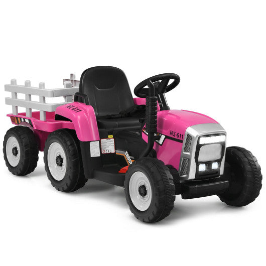 12V Ride on Tractor with 3-Gear-Shift Ground Loader for Kids 3+ Years Old-Pink