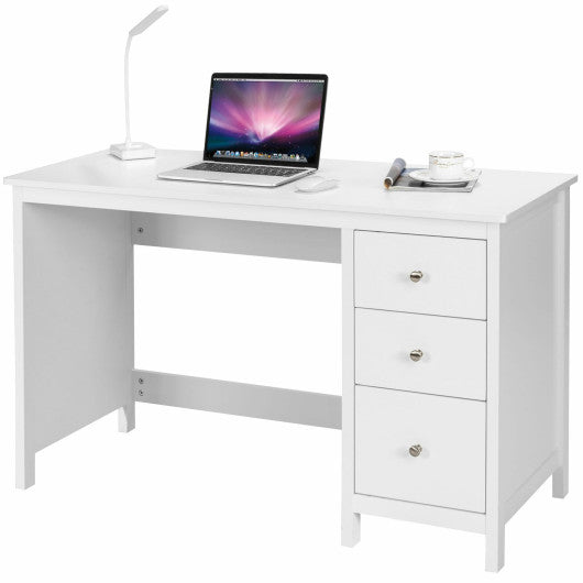 3-Drawer Home Office Study Computer Desk with Spacious Desktop-White