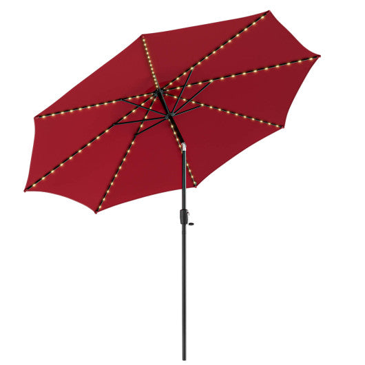 10 Feet Patio Umbrella with 112 Solar Lights and Crank Handle-Wine