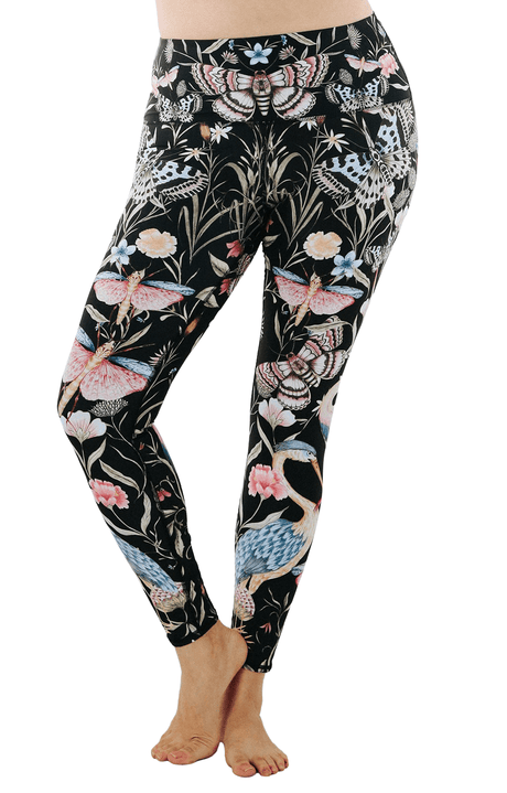 Pretty in Black Printed Yoga Legging by Yoga Democracy