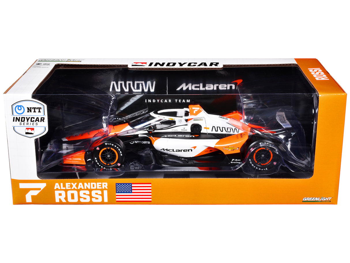 Dallara IndyCar #7 Alexander Rossi "Arrow" Arrow McLaren "NTT IndyCar Series" (2024) 1/18 Diecast Model Car by Greenlight