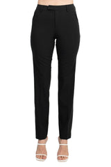 Ecru Designs Mid Waist Hook Button Zip Closure Belt Hoop Straight Solid Crepe Pant by Curated Brands