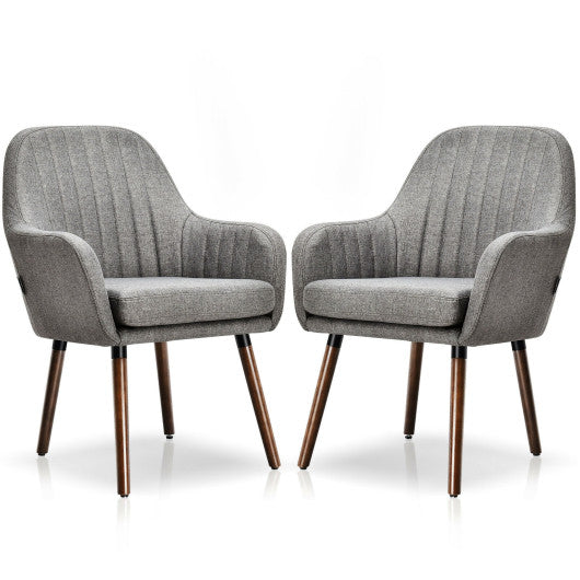 Set of 2 Fabric Upholstered Accent Chairs with Wooden Legs-Gray