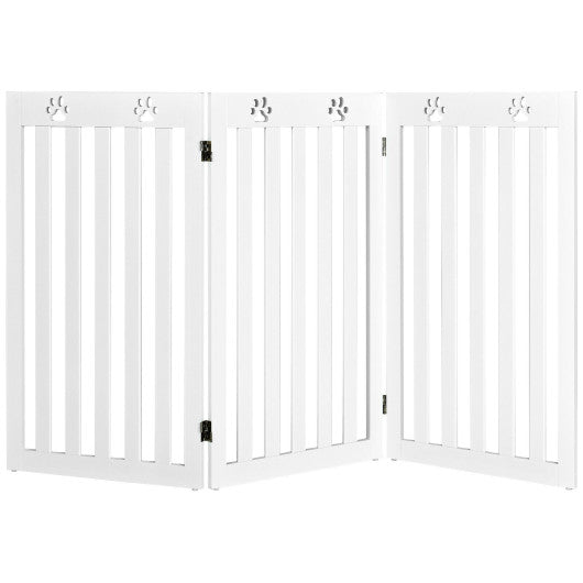 36 Inch Folding Wooden Freestanding Pet Gate Dog Gate with 360° Flexible Hinge-White