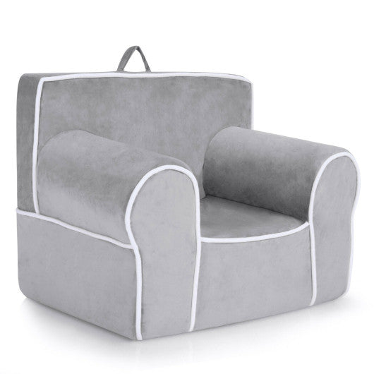 Upholstered Kids Sofa with Velvet Fabric and High-Quality Sponge-Gray