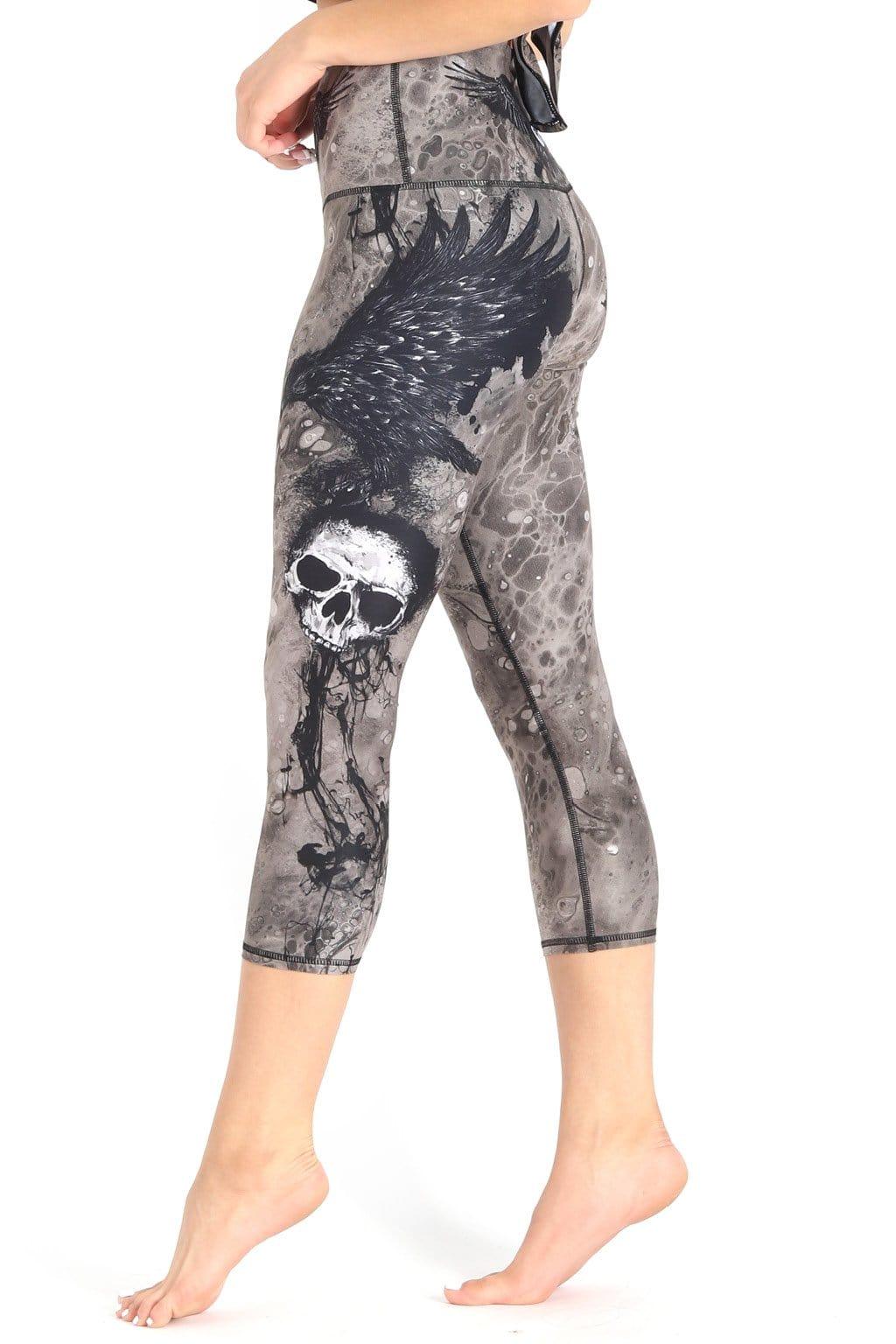 The Raven Printed Yoga Crops by Yoga Democracy - Vysn