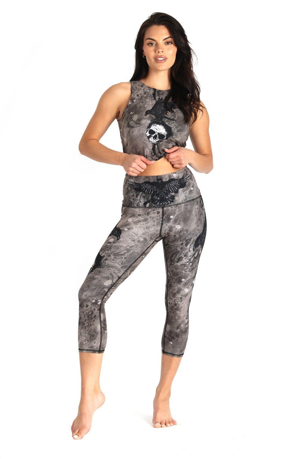 The Raven Printed Yoga Crops by Yoga Democracy - Vysn