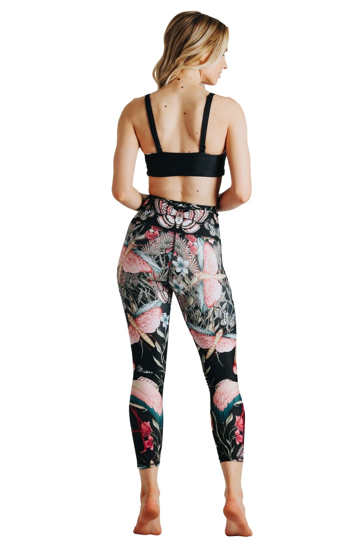 Pretty In Black Printed Yoga Crops by Yoga Democracy