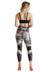 Pretty In Black Printed Yoga Crops by Yoga Democracy