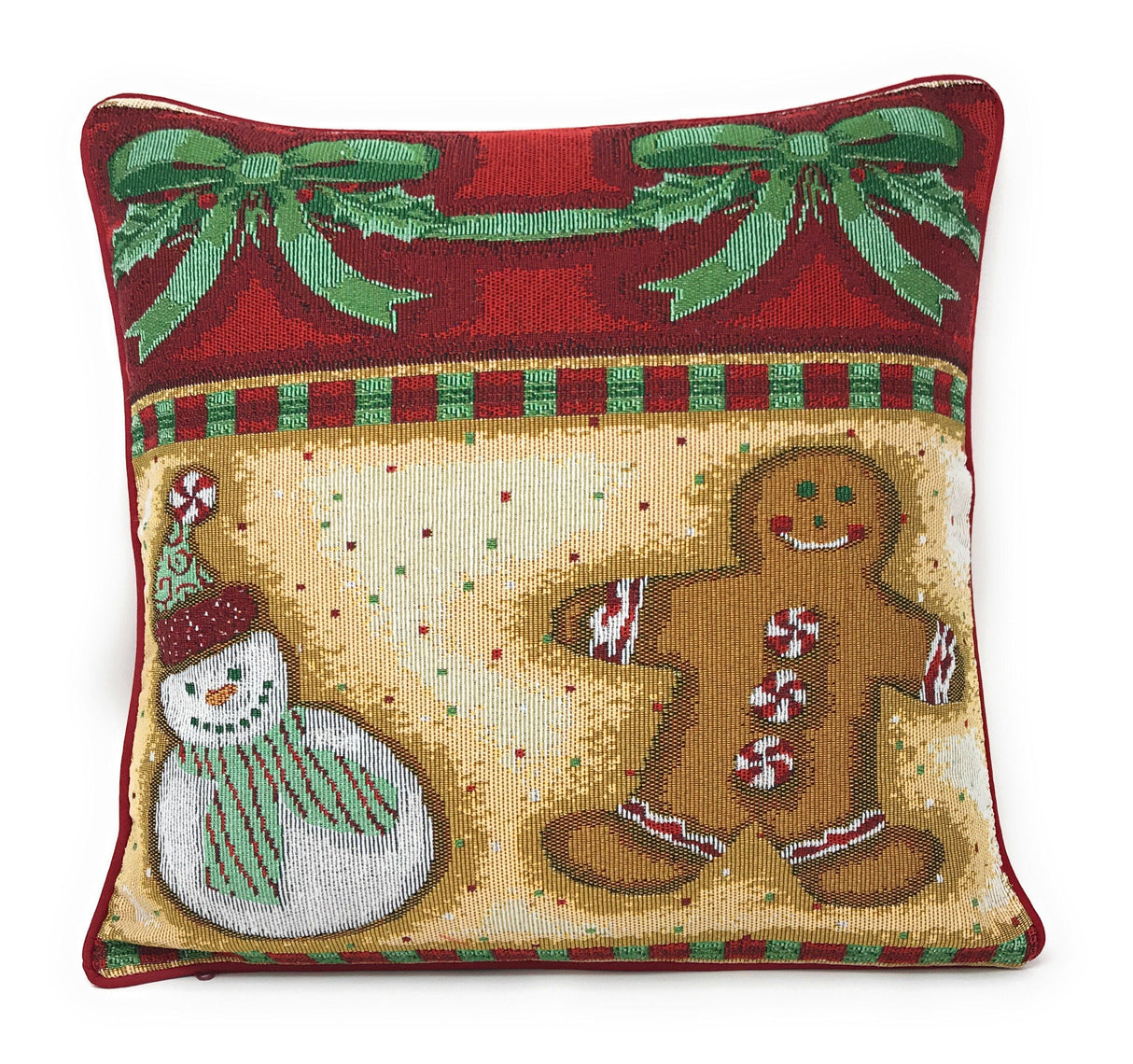 DaDa Bedding Set of 4 Pieces - Magical Santa Snowman Gingerbread Christmas Holiday Tapestry Throw Pillow Covers Bundle Pack - 16" x 16" by DaDa Bedding Collection