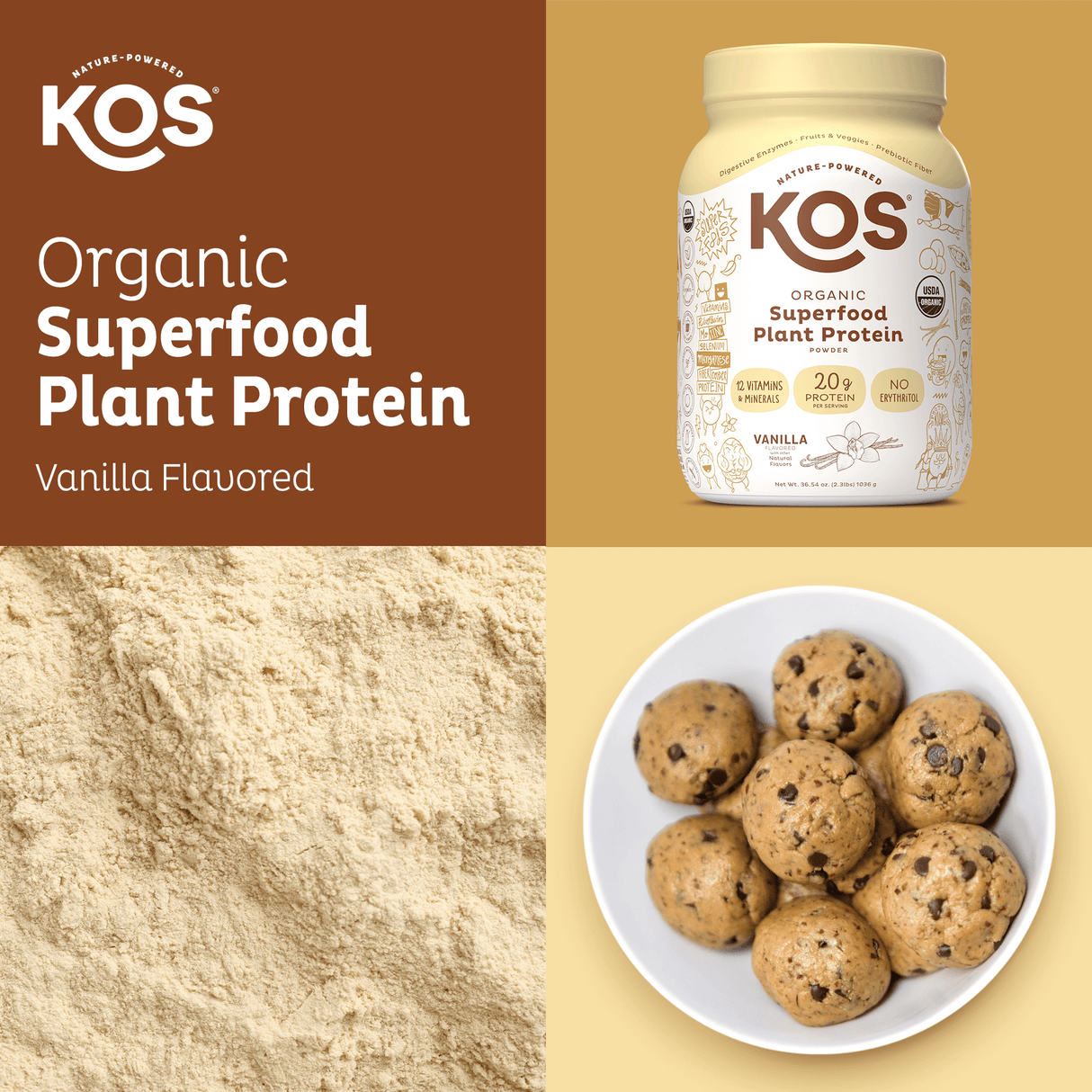 KOS Organic Plant Protein, Vanilla, 28 Servings by KOS.com