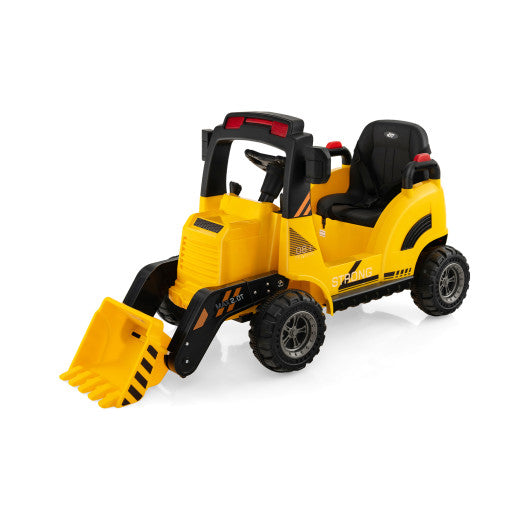 12V Kids Ride On Construction Tractor with Electric Adjustable Bucket-Yellow