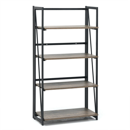 4-Tier Folding Bookshelf No-Assembly Industrial Bookcase Display Shelves