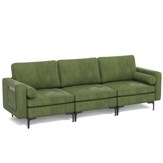 3-Seat Sofa Sectional with Side Storage Pocket and Metal Leg-Army Green