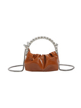 Chains Pleated Rhine Stones Zipper Handbags by migunica