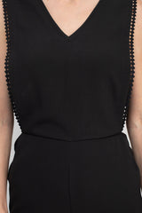 Taylor V-Neck Sleeveless Embellished Keyhole  Zipper Back Solid Crepe Jumpsuit by Curated Brands