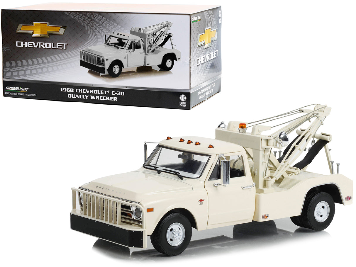 1968 Chevrolet C-30 Dually Wrecker Tow Truck White 1/18 Diecast Car Model by Greenlight