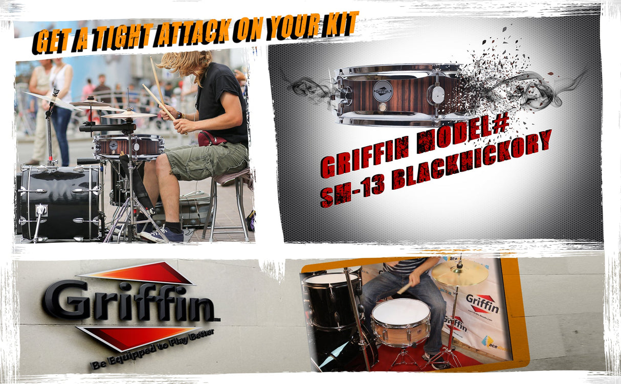 Piccolo Snare Drum 13" x 3.5" by GRIFFIN - 100% Poplar Wood Shell Black Hickory Finish & Drum Head by GeekStands.com