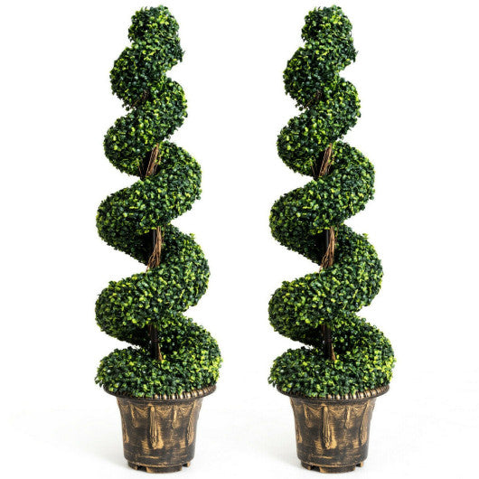 2 Pieces 4 Feet Artificial Décor Green Boxwood Spiral Tree Set