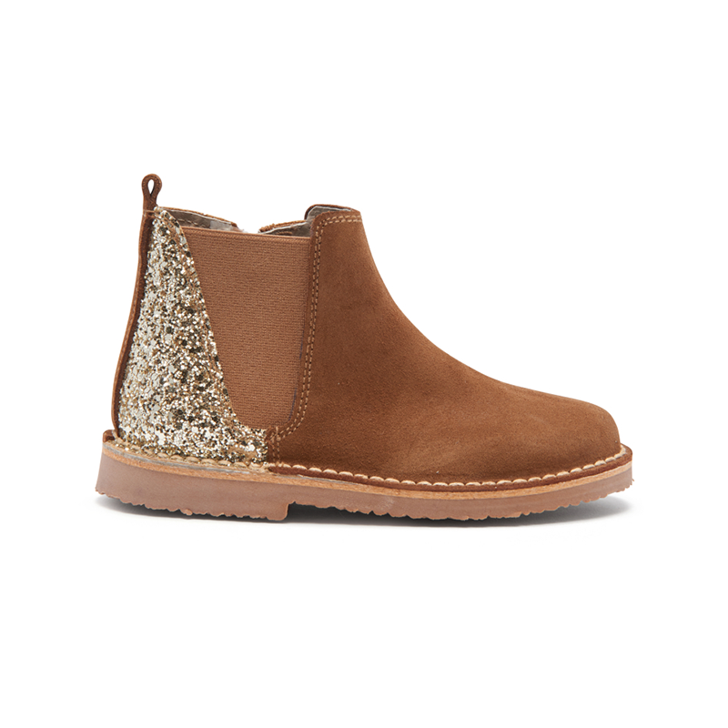 Glitter and Suede Chelsea Boots in Camel by childrenchic