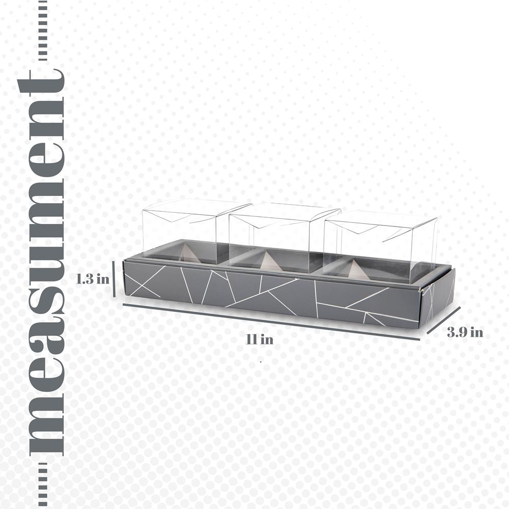 3 Square Shaped Clear Boxes With Rectangle Tray Gray 11" X 3.9" X 1.3" 12 Pack by Hammont