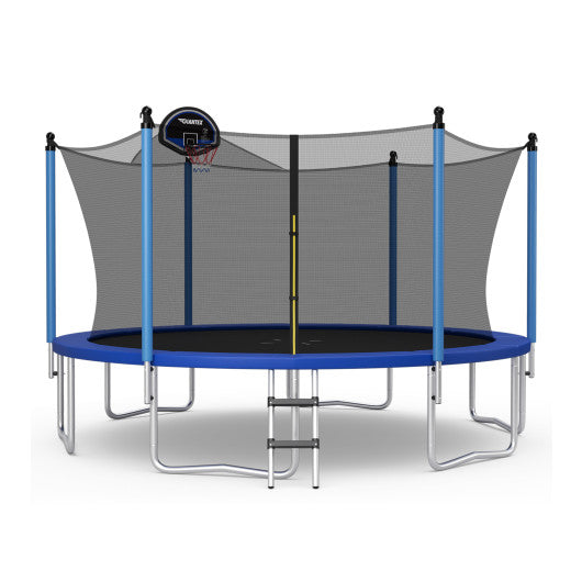 Outdoor Recreational Trampoline with Ladder and Enclosure Net-14 ft