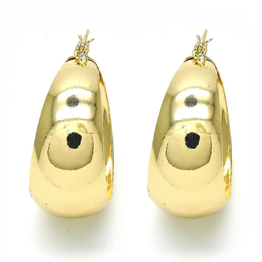 igh Polish Finish Unique Medium Hoop, Golden Tone