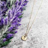 14k Gold Dainty Initial Disc Necklace by Salt and Sparkle