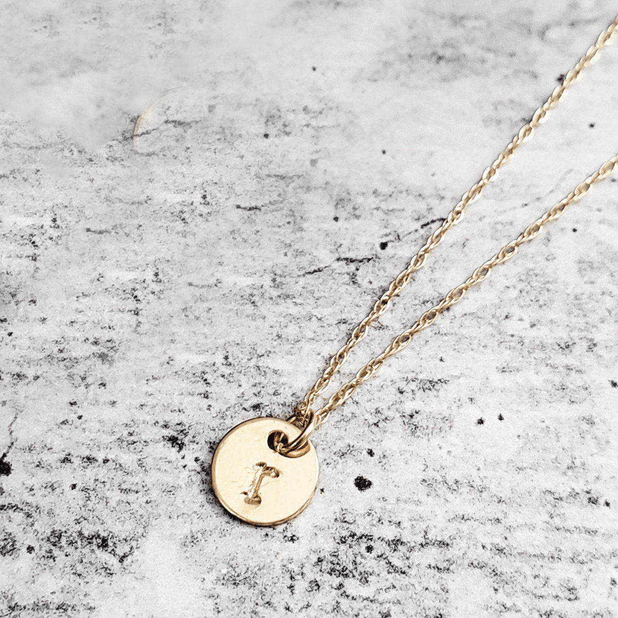 14k Gold Dainty Initial Disc Necklace by Salt and Sparkle