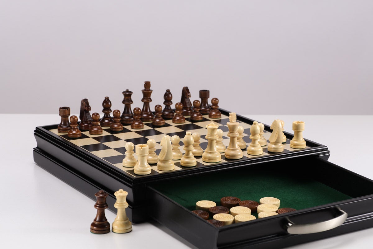 15" Wooden Chess and Checkers Set - Black by Chess House